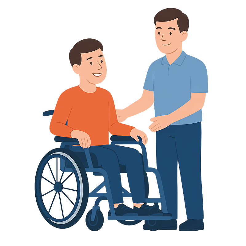 Mitarbeiter hilft Rollstuhlfahrer